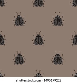 Folk art ornate insects background. Monochrome seamless pattern of bugs with decorated wings. 