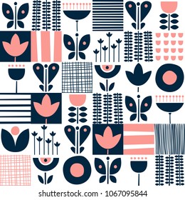 Folk Art Pattern In Scandinavian, Nordic Style