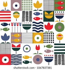 Folk art pattern in Scandinavian, Nordic style