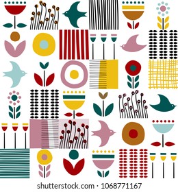 Folk Art Pattern In Scandinavian, Nordic Style