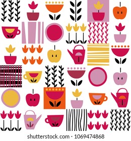 Folk art pattern in Scandinavian, Nordic style