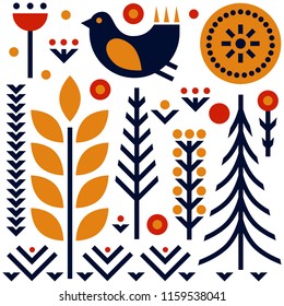 Folk art pattern in Scandinavian, Nordic style.