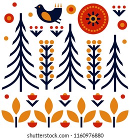 Folk art pattern in Scandinavian, Nordic style.