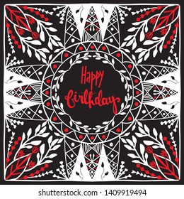 Folk art  pattern in Scandinavian style. Editable vector illustration Happy Birthday