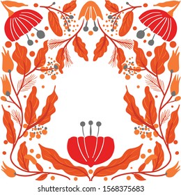 Folk art  pattern in Scandinavian style.Floral,  leaves vector illustration