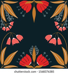 Folk art  pattern in Scandinavian style.Floral,  leaves vector illustration