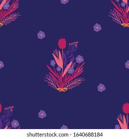 Folk art  pattern in Scandinavian style.Floral, tulip, leaves vector illustration