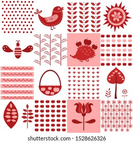 Folk art. Picking apples. Clip art of autumn items. Vector illustration