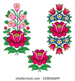 Folk art Polish vector designs with flowers for weddding invitation, greeting card, Zalipie patterns with flowers.
Retro folk motifs inspired by traditional ornaments from Poland, Zalipie village 
  
