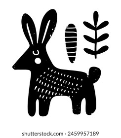 Folk Art Rabbit and Plant Design