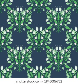 Folk art retro  vector pattern with flowers, Scandinavian  symmetric design. Retro floral background folk art pattern