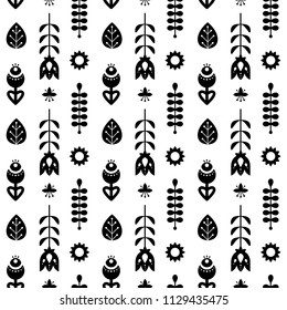 Folk art  seamless pattern with decorative floral elements. Good for print. Scandinavian style. Vector illustration.
