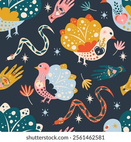 Folk Art Seamless Pattern Illustration