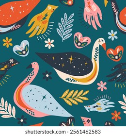 Folk Art Seamless Pattern Illustration