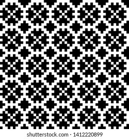 Folk art style background. Texture of abstract repeating geometric flower motif. Seamless pattern.