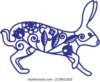 Folk art style rabbit vector illustration isolated on a white background.