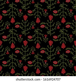 Folk art style seamless pattern with  flowers. Vector design ornamental composition for  wall paper, textile, wrapping paper. 

