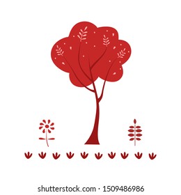 Folk art. Tree decorated in folk style with decorative elements. Vector illustration