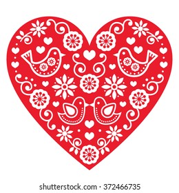 
Folk art Valentine's Day heart- love, wedding, birthday greetings card
