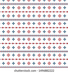 Folk art vector pattern with with flowers and geometric shapes. Scandinavian design.