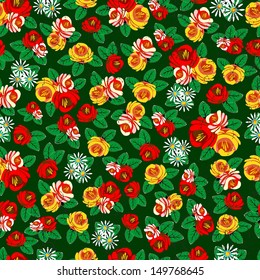 Folk Art. Vintage seamless pattern of roses