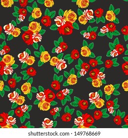 Folk Art. Vintage seamless pattern of roses