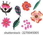 Folk artistic flowers, floral art, leaves, folk painting, exotic painting, different flowers
