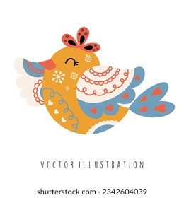 Folk bird, Christmas  vector illustration