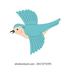 Folklore-Vogel fliegt einzeln auf weißem Hintergrund. Cute Spatrow Feder Cartoon Vektorgrafik. 