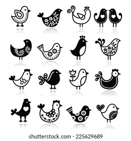 Folk birds vector icons set 