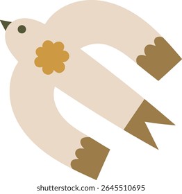 Folk boho bird vector illustration. Cartoon minimalist dove with flower clipart