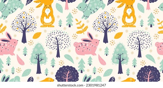 Folk Bunny Seamless Pattern For Children