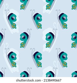 Folk Butterfly Yin Yang Funky Cute Seamless Pattern Background Repeat