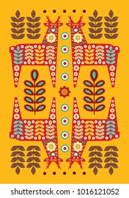 Folk card in scandinavian style. Vector illustration 