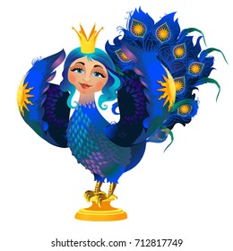Folk character of the bird with a woman's face isolated on white background. Prophetic Gamayun. Vector cartoon close-up illustration.