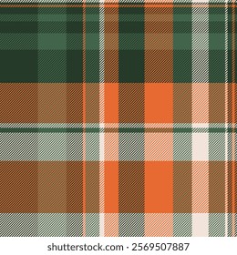 Folk check seamless textile, school pattern plaid fabric. Comfort background vector texture tartan in orange and dark colors.