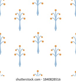 Folk Christmas Scandinavian seamless pattern. Ornament, floral Nordic elements. Retro winter botanical pattern. 