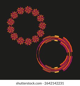 Folk circle wreath. Pixel round ornament. Circular pattern shape. Vector ethnic symbol.