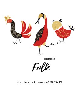 Folk collection. Scandinavian folk art pattern. Floral design