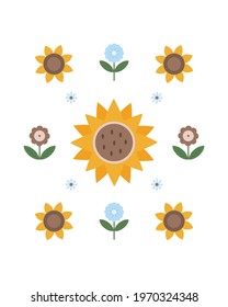 Folk composition of flowers. Perfectly look on t-shirt, poster, nursery decoration, apparel design.