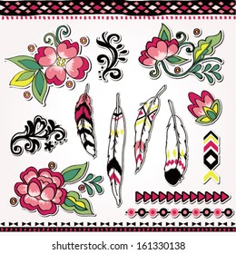 folk design set-folk flower,feather,ethnic pattern background
