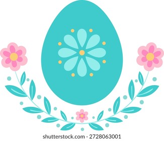 Huevo de Pascua de Folk con motivo floral, ilustración de primavera ingenua