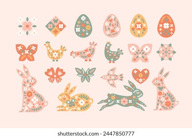 Folk easter set in flat style