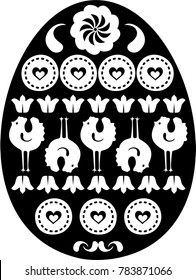 folk egg icon, easter symbol, rooster sign, flower, heart vector, black and white logo, label