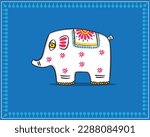 folk elephant of Bangladesh. Bengali Happy new year motif design. Mostly use in pohela baishakh. 2D vector illustration. Jamini roy style drawing.