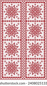 Folk embroidery cross stitch floral pattern. Vector Palestinian embroidery geometric floral seamless pattern. Folk embroidery pattern use for wall hanging, wall tapestry, carpet, rug, tablecloth, etc.