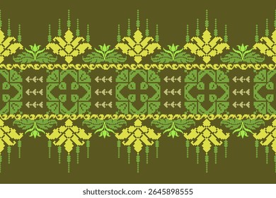 Folk embroidery cross stitch floral border pattern. Vector ethnic floral seamless pattern. Folk floral embroidery pattern use for textile, home decoration elements, upholstery.