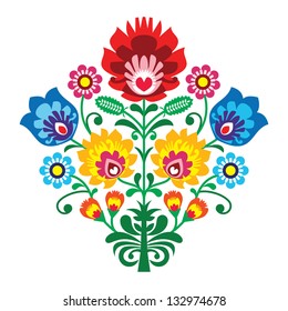 Folk embroidery with flowers - traditional polish pattern