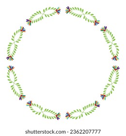 Folk Stickereirahmen. Design-Vorlage für fiesta Einladung, Hochzeit und Geburtstag Einladungskarte, Grußkarte. mexikanischer Otomi Tenango Stickereistil. Runde Blumengrenze. Vektorgrafik