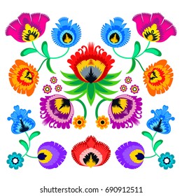 Folk embroidery ornament with flowers. Traditional polish pattern decoration - wycinanka, Wzory Lowickie